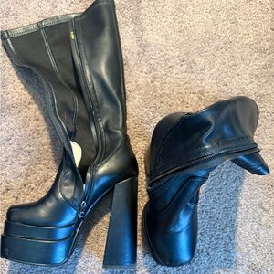 Black Platform Knee-High Boots